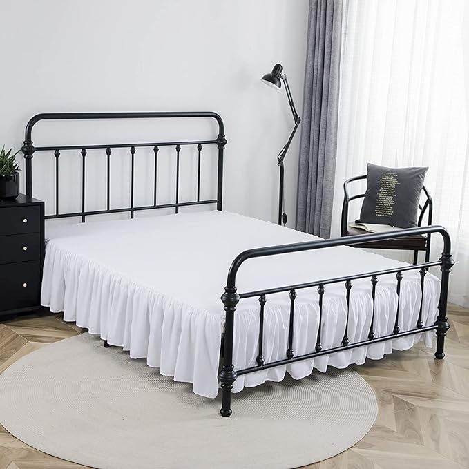 Bed Skirt Ruffled Bed Skirt with Split Corners, 18 Inch Drop Dust Ruffle Bed Skirt with Platform, White,Twin Size