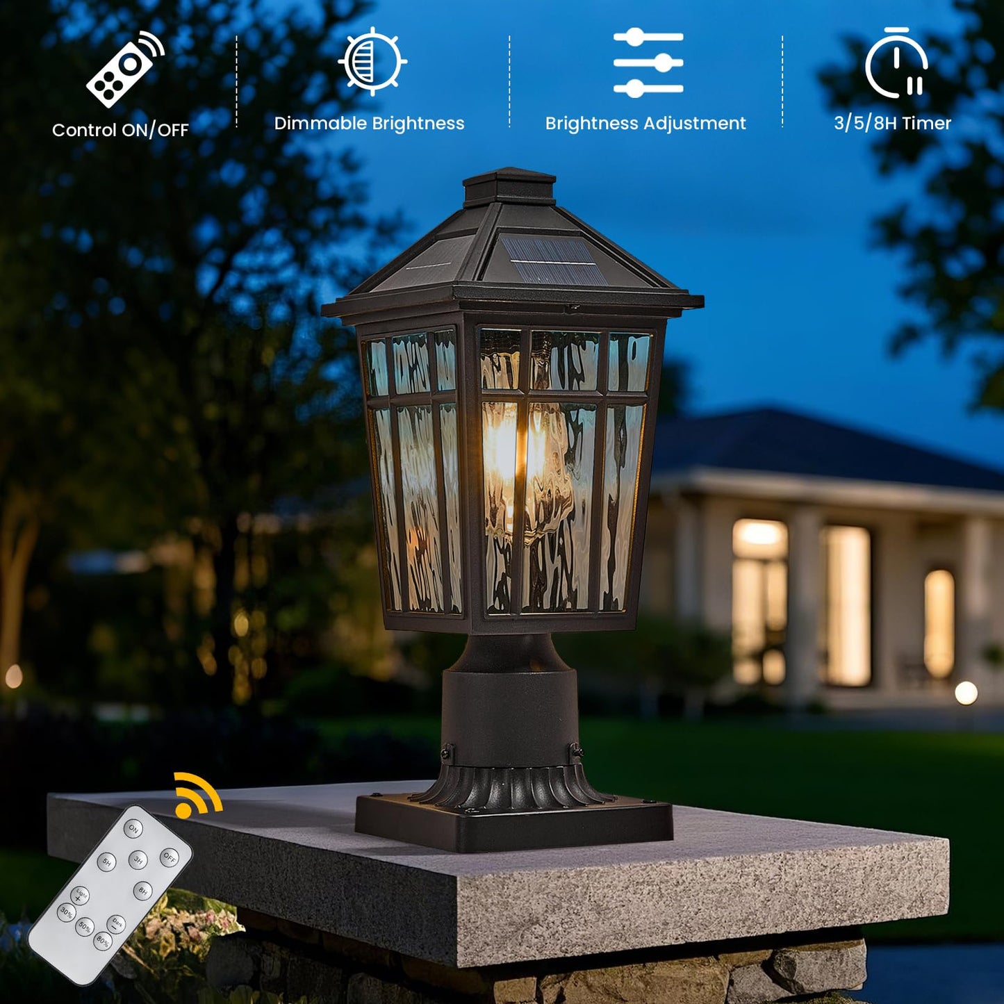 NAXTTII Solar Lamp Post Lights Aluminum Black 16.5 Inch Dusk to Dawn with Remote Control Model XN12P-M-SL-SW-BK