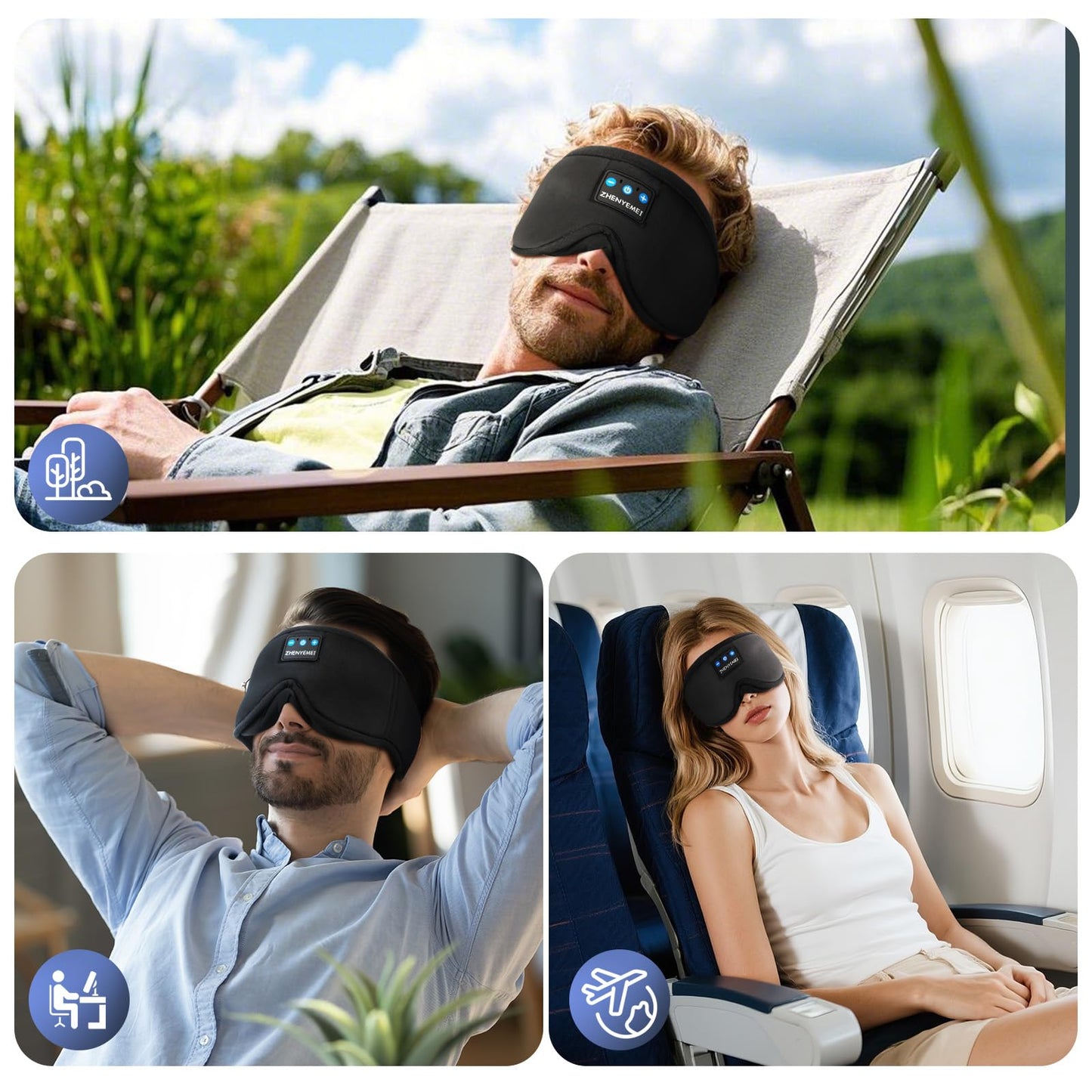 ZHENYEMEI 3D Sleep Mask with Bluetooth Headphones, Sleeping Headphones for Side Sleepers, Wireless Music Eye Mask with Ultra-Thin Stereo Speakers for Men, Women, Tech Gifts, Black