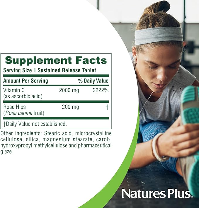 NaturesPlus Ultra-C 2000 mg - 60 Tablets - Vitamin C with Rose Hips - Immune & Antioxidant Support - Vegetarian, Gluten Free - 60 Servings
