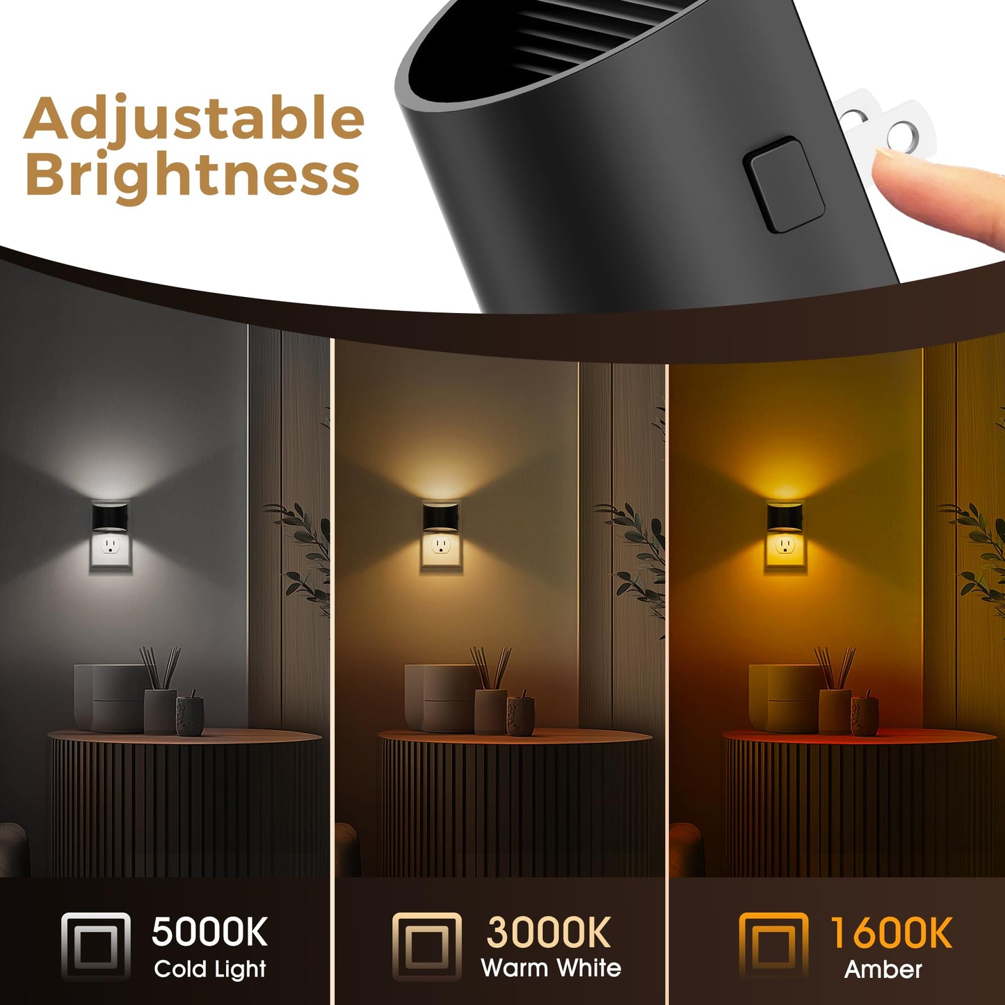 L LOHAS LED Night Lights Plug-in Wall 3CCT Adjustable 1W with Dusk to Dawn Sensor, 2 Pack, Black-3CCT, Model GY10708US-