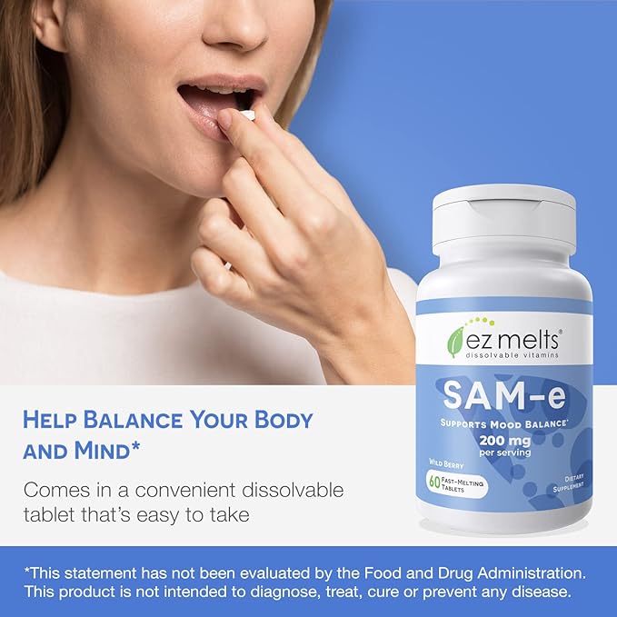 EZ Melts Dissolvable SAM-e Supplement 200 mg, Sugar-Free, 1-Month Supply