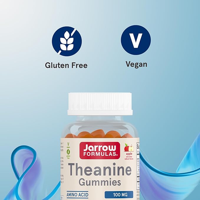 Jarrow Formulas Theanine 100 mg Gummies, Dietary Supplement That Promotes Calmness, 60 Apple-Flavored Gummies, 60 Day Supply