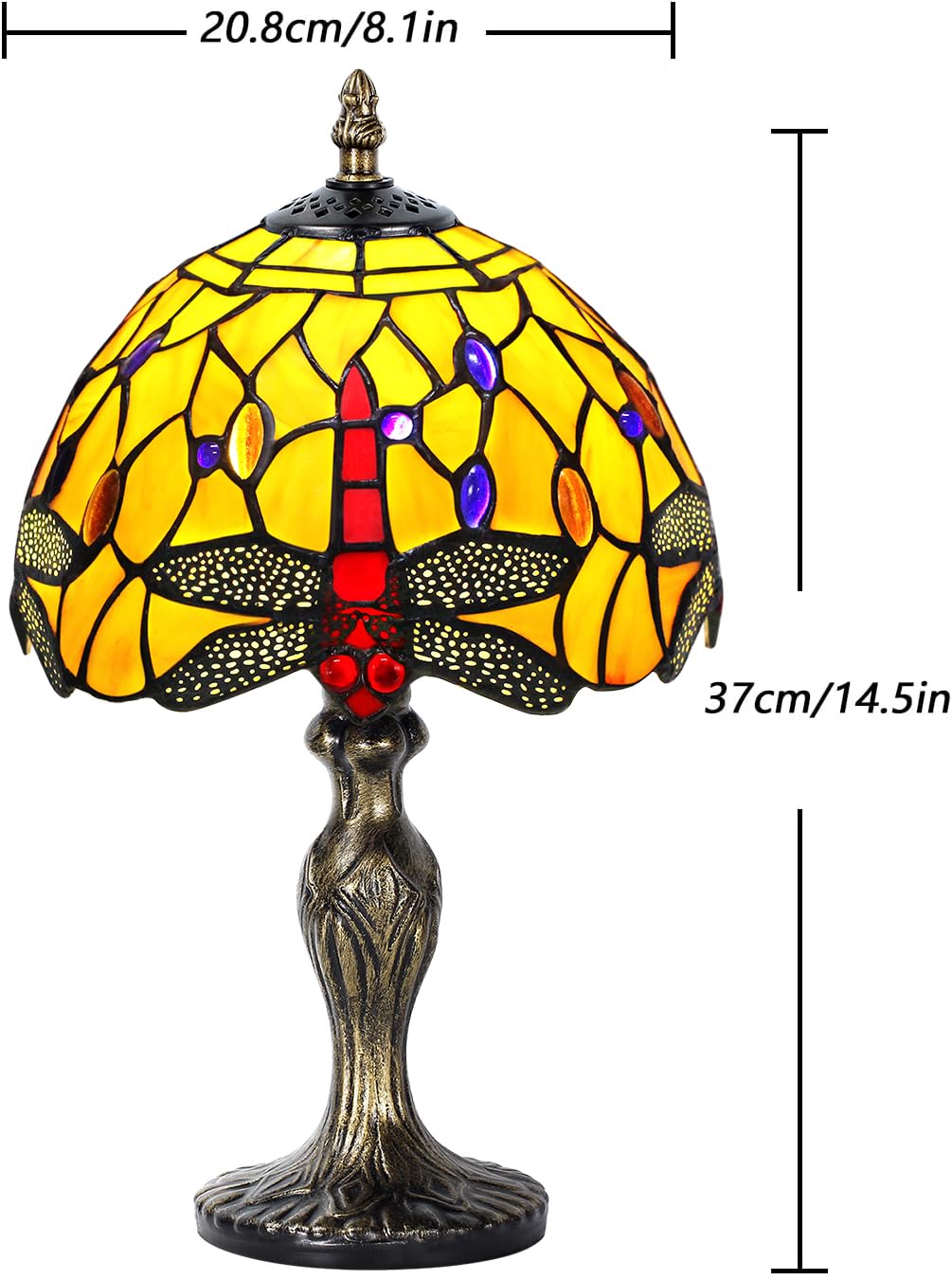 MIAOKE Stained Glass Table Lamp, Antique Dragonfly Design, Handmade Night Light for Living Room, Orange Color