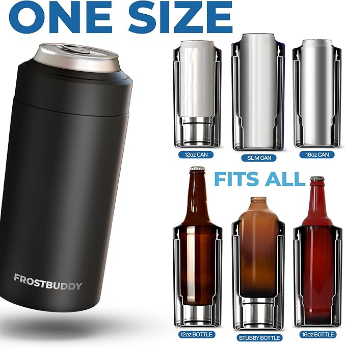 Frost Buddy Universal Can Cooler - Fits all - Stainless Steel Can Cooler for 12 oz & 16 oz Regular or Slim Cans & Bottles - Stainless Steel (Mermaid)