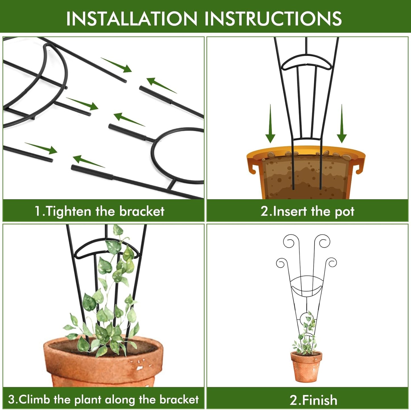 ZOUTOG Trellis for Climbing Plants Indoor 4 Pack 30 Inch,Rustproof Metal Garden Trellis for Potted Plants,Sturdy Houseplant Support Indoor Outdoor for Ivy Pothos Monstera Hoya Flower Vine (Black Moon)