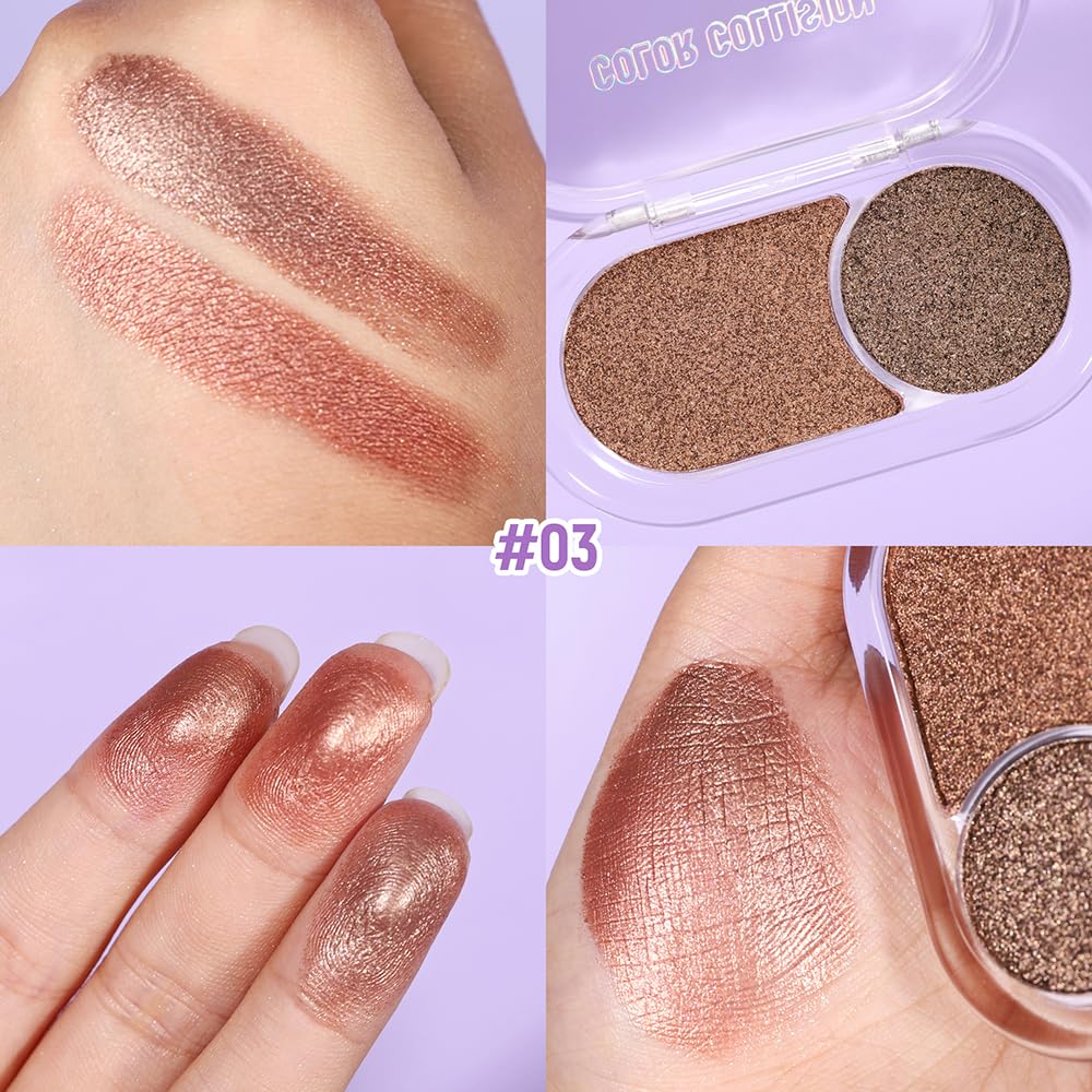 JUAAZIN Brownish Red Brown Shimmer Eyeshadow Double Colors Palette, High Pigment Eye Shadow Powder, Blendable Smooth and Texture