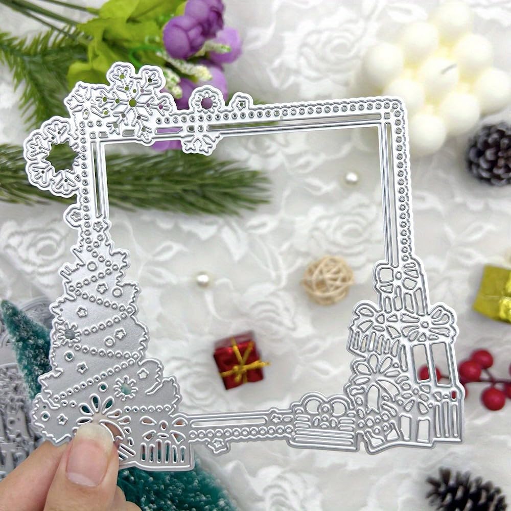 Lapoo Metal Cutting Die for Scrapbooking, 3D Backgrounds Frame New Cutting Dies DIY Album Card Making Decor Paper Metal Die Cuts Party Wedding Decorations (Christmas Gift Frame 5.4 x 5.1 in)