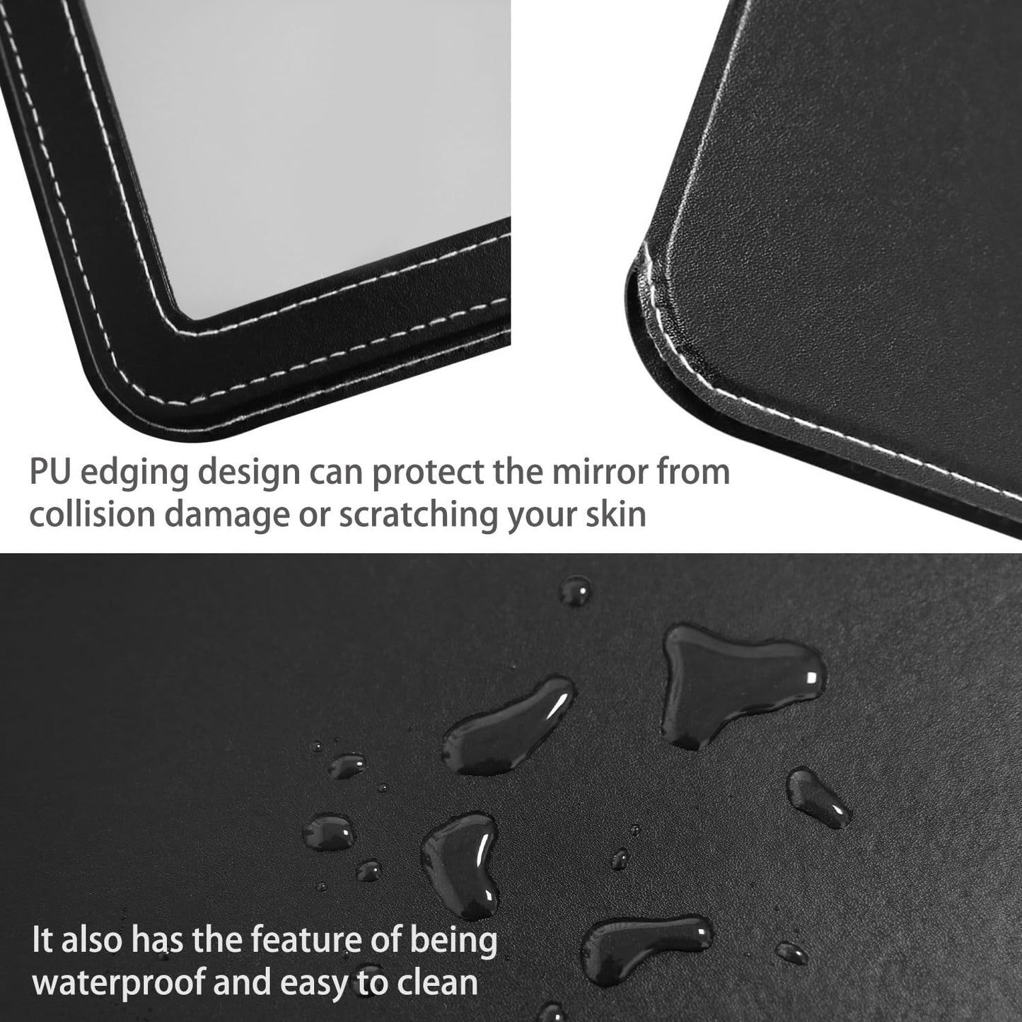 PDOZV Travel Mirror for Desk, 6.5  8.9    Adjustable Rectangle PU Edge Covering Black Foldable Desk Mirror with Stand for Travel