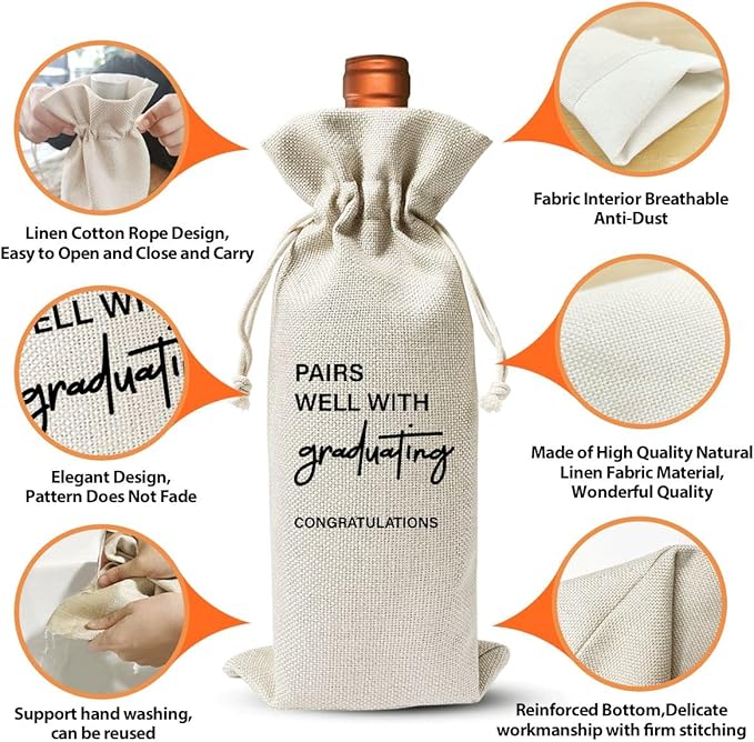 Graduation Gift Wine Champagne Bag, End Of Year Student Gifts Bag For College Student Best Friend Him Her Son Daughter Sister Man Women Niece Cousins, Farewell Present Bag For Wine Bottle
