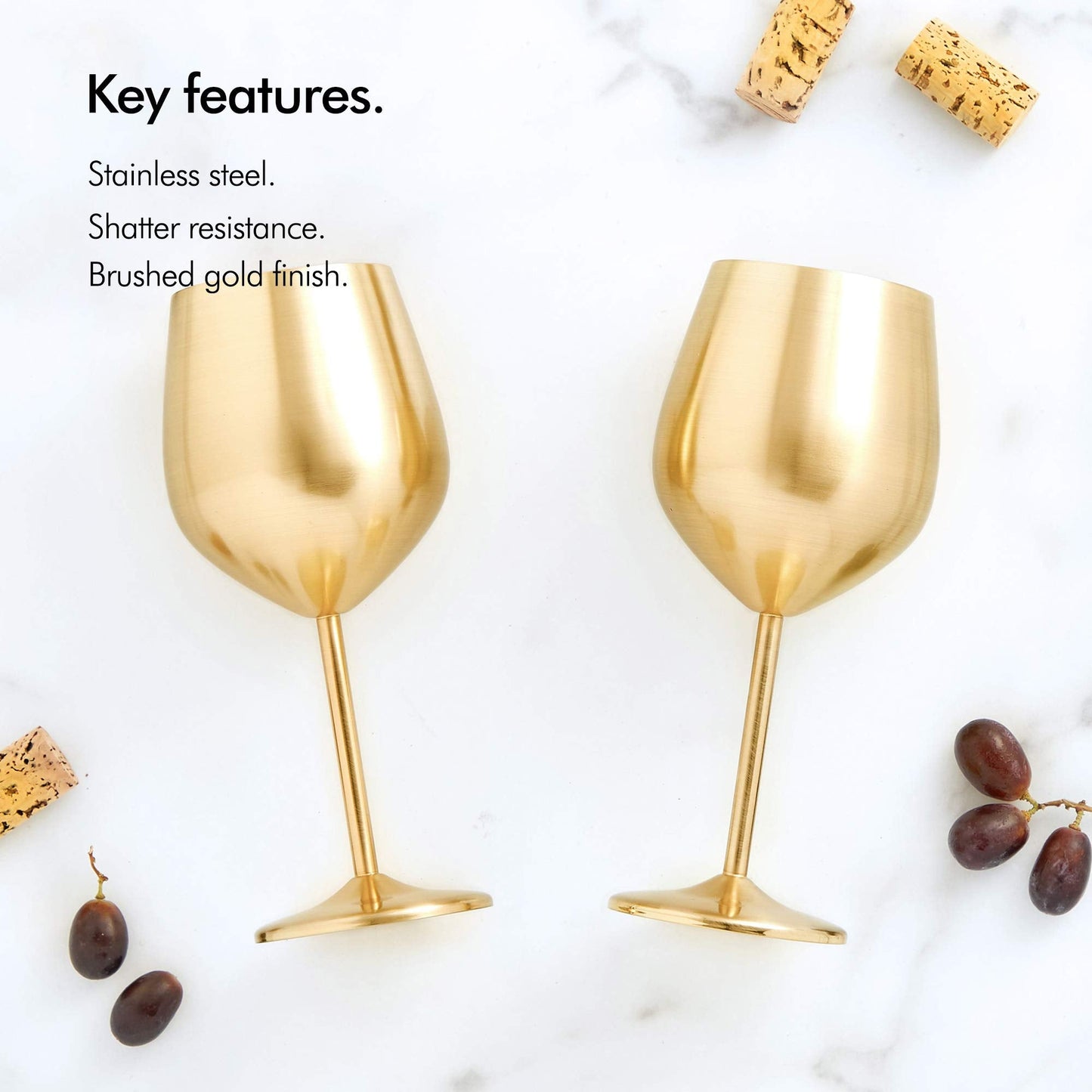 VonShef Brushed Gold Wine Glasses - Set of 2 475ml Shatterproof Wine glasses - Stemmed cocktail Glasses with Gift Box for Rosé, Red Wine & White Wine - Perfect for Parties & Gatherings