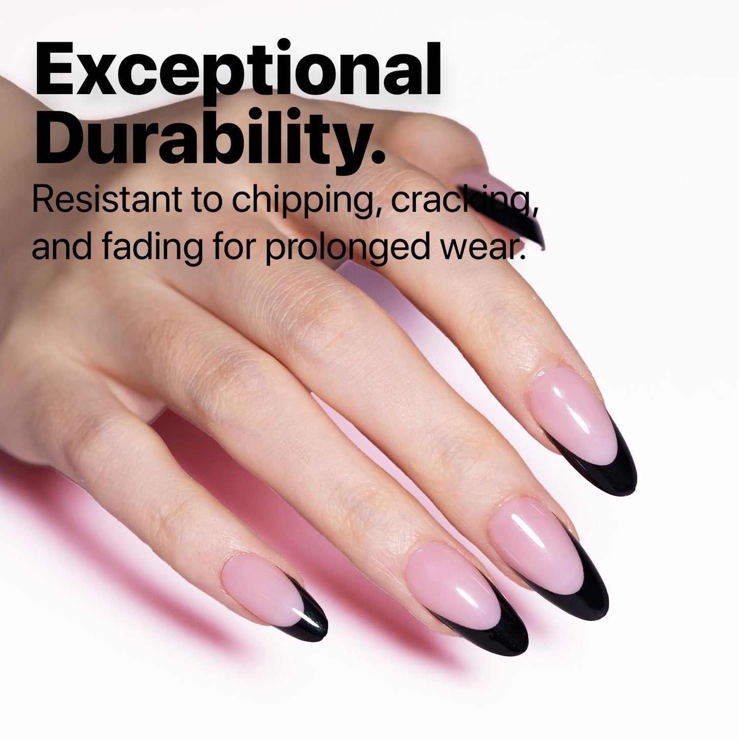 SXC Cosmetics French Tip Press On Nails - Black Series, Medium Almond, X-Pro Tips Starter Kit | 150PCS, 15 Sizes, 5 Styles, Begi