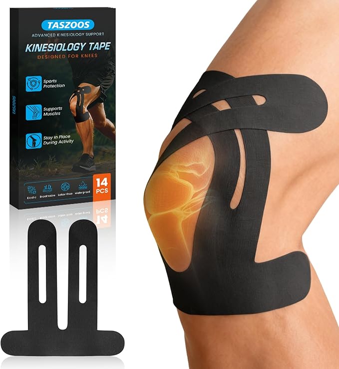 TASZOOS Pre-Shaped Kinesiology Tape for Knees - 14Pcs Waterproof Knee Tape for Knee Pain Relief, Knee Support - Elastic & ...