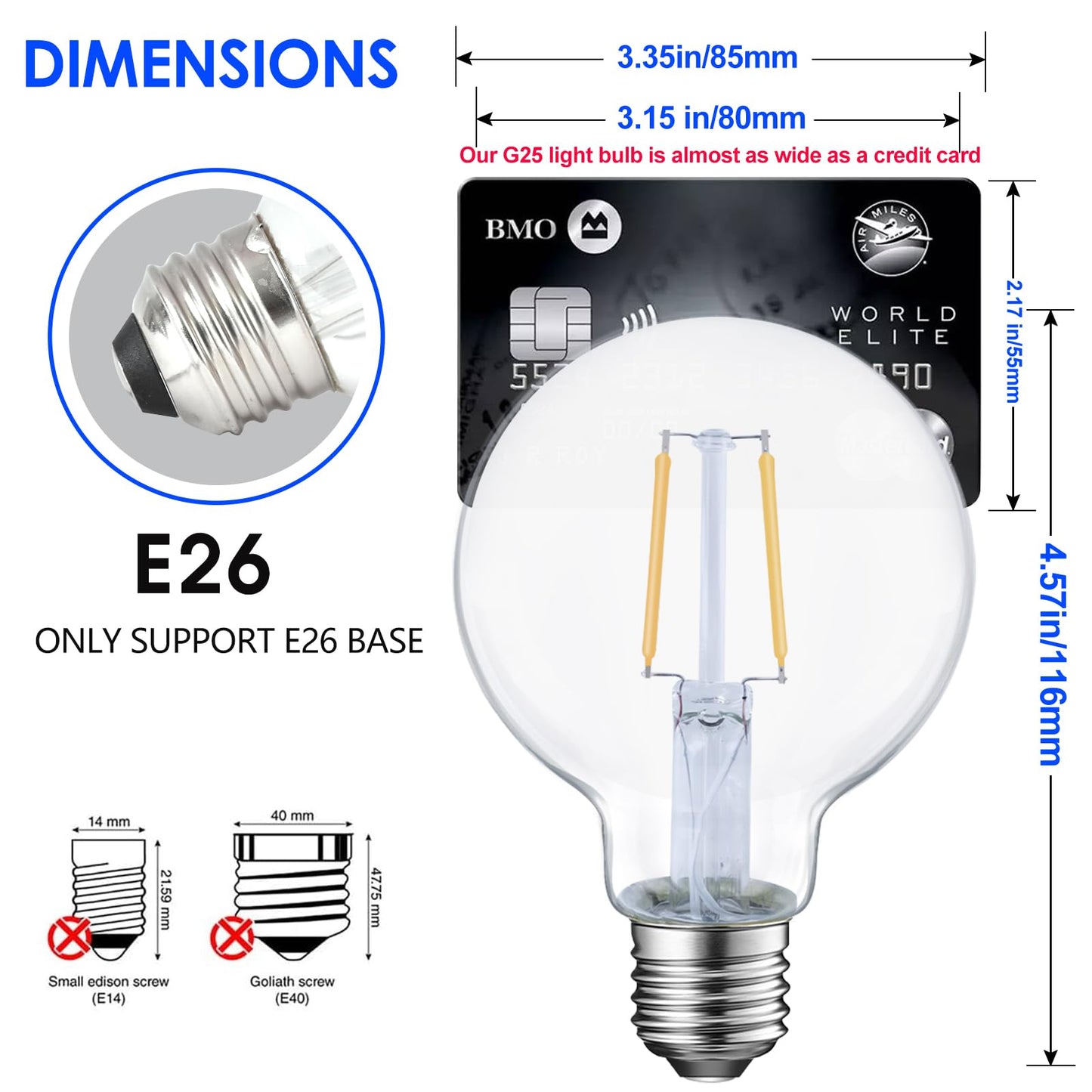 ENERGETIC SMARTER LIGHTING Dimmable LED Edison Bulb, G25, Clear Glass, 40W Equivalent, 2700K Soft White, E26 Base, 6-Pack