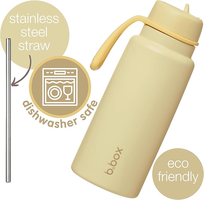 b.box Triple Insulated 34oz Water Bottle w/Stainless Steel Straw. 46 Hours Cold. Leak Proof Tumbler with Lid and Straw for Travel, Gym & School. BPA Free Sports Water Bottles.