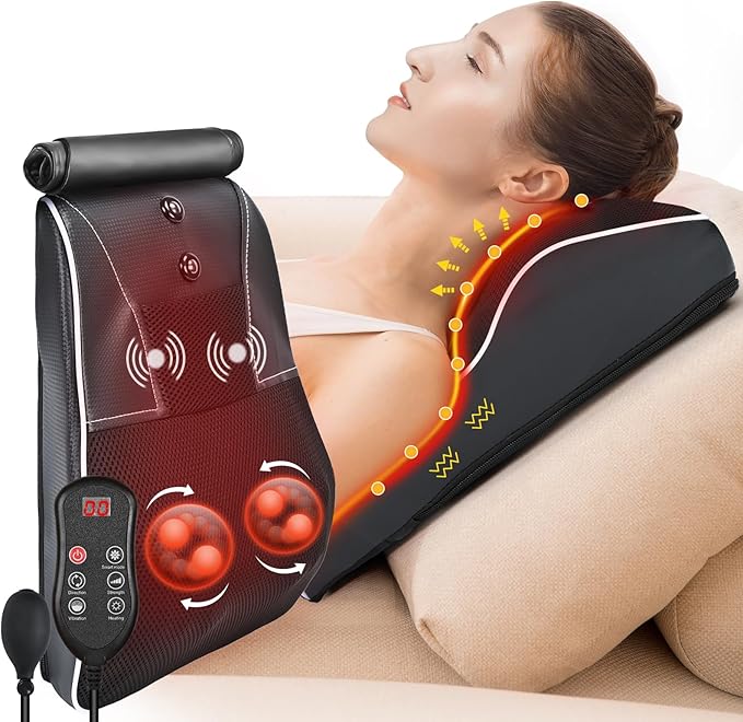 hlthsky Shiatsu Neck and Back Massager with Heat,Neck Massager for Pain Relief deep Tissue,3D Kneading Massage Pillow for ...