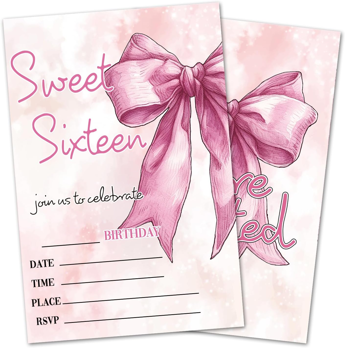 Sweet 16th Birthday Invitations, Bow Party Invitations, 20 Double-Sided Fill In Invitation with Envelopes for Teen Girls, Invitations Cards for Birthday Party Decorations Favor - 11