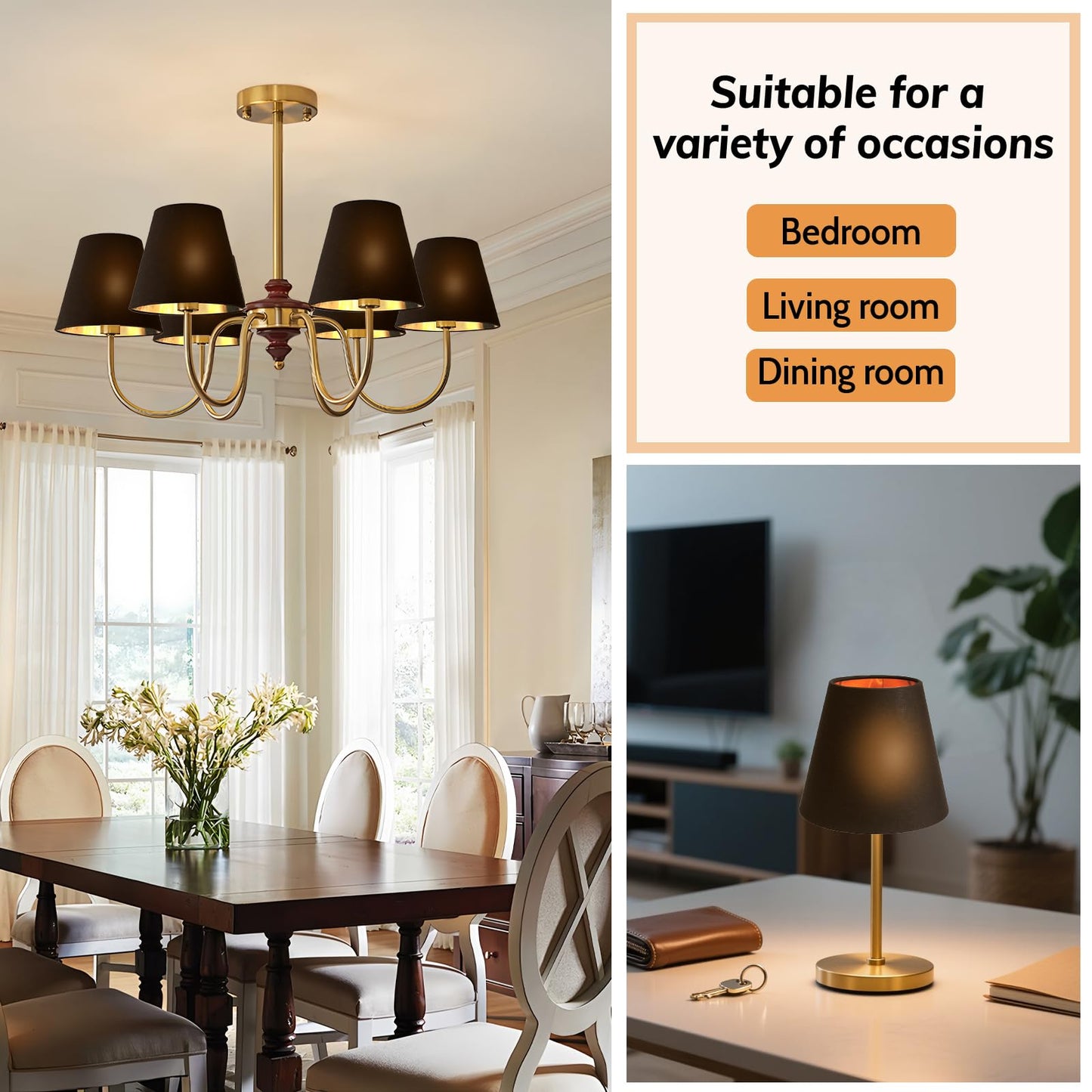Ruiever 6pack Small Lampshades Clip On Bulb Fabric Lamp shade Bottom 5.9''x Top 3.54''xH 5.12'' for Chandeliers Wall Ceiling Table and Floor Lamps Eyes Protected Lampshades (Black)