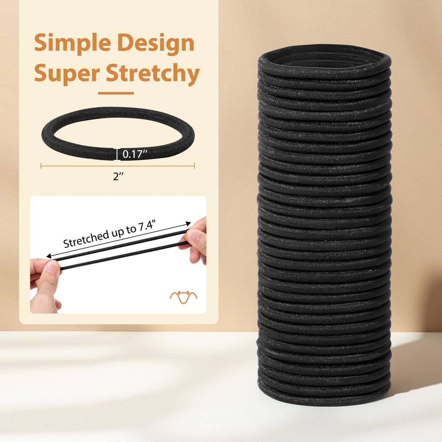 Amifiy Black Hair Ties No Damage, Organic Ponytail Holders Hair Accessories for Women & Men, 4mm Hair Elastics Fits All Hair Typ