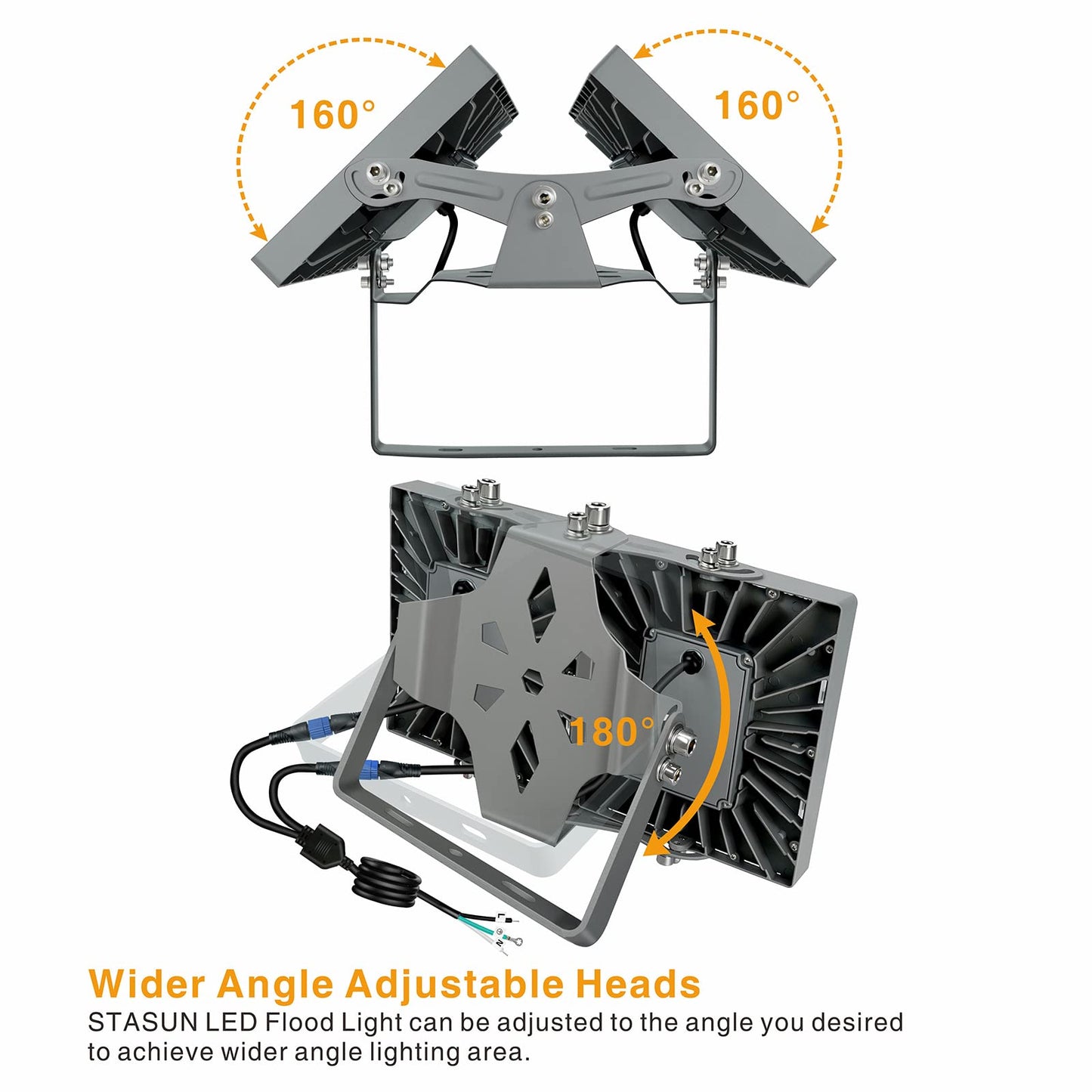 Stasun Led Flood Light Outdoor  200W 18000Lm Outdoor Lighting  5000K Daylight White  Adjustable Heads  Ip66 Waterproof Outside Security Floodlights For Yard  Court  Stadium  Parking Lot