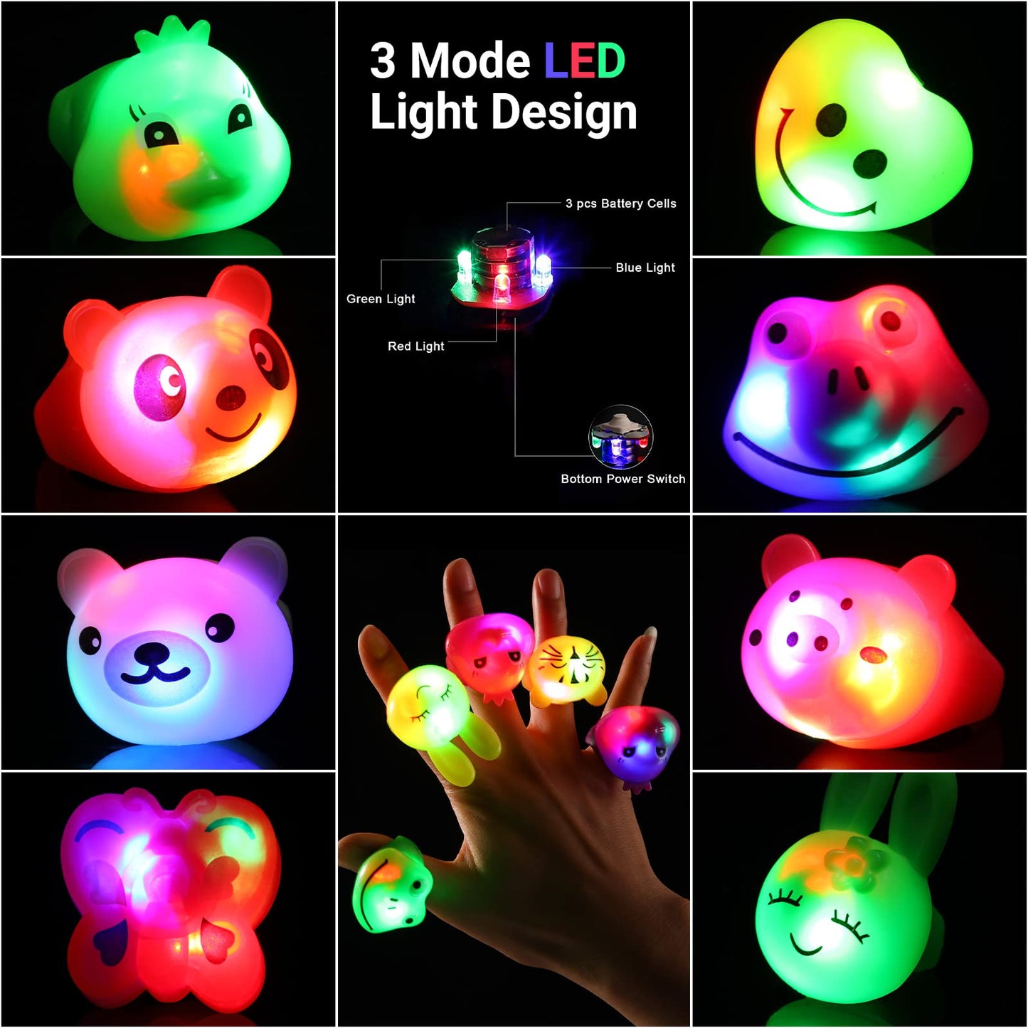 Mikulala 36 Pack Light Up Rings Glow in The Dark Party Supplies, Light up Party Favors, Goodie Bag Stuffers, Birthday Christmas