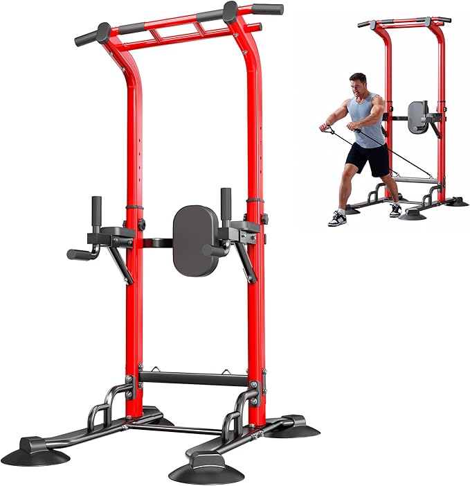 SogesPower Pull Up Bar Station Power Tower,12-Level Adjustable Multi-Function Pull Up Dip Station for Home Gym, Pull Up Ba...