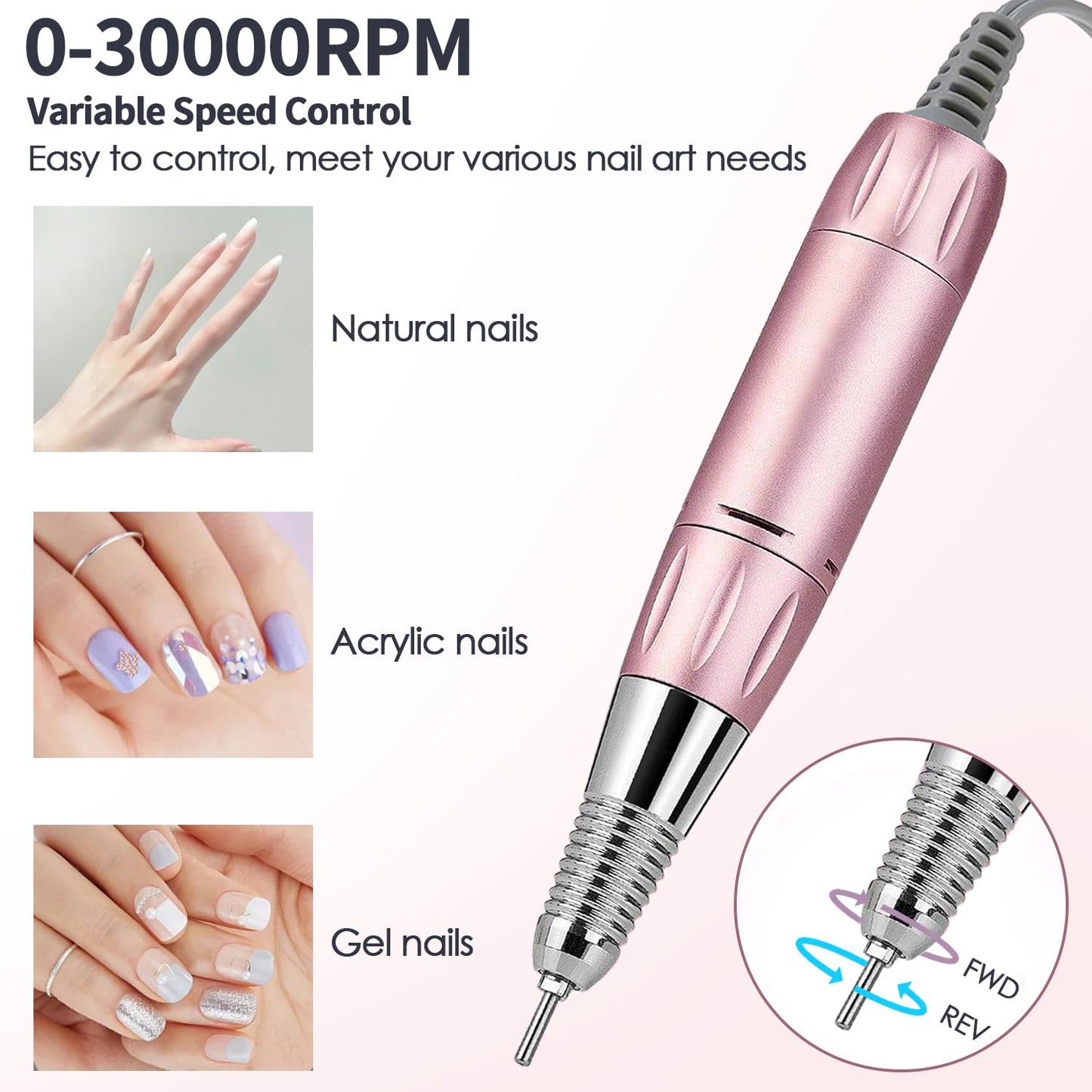 Nail Dust Collector Vacuum Multifunction Nail Art Machine includes 40W Nail Dust Suction, 30000PRM Nail Drill with Bits and Sand