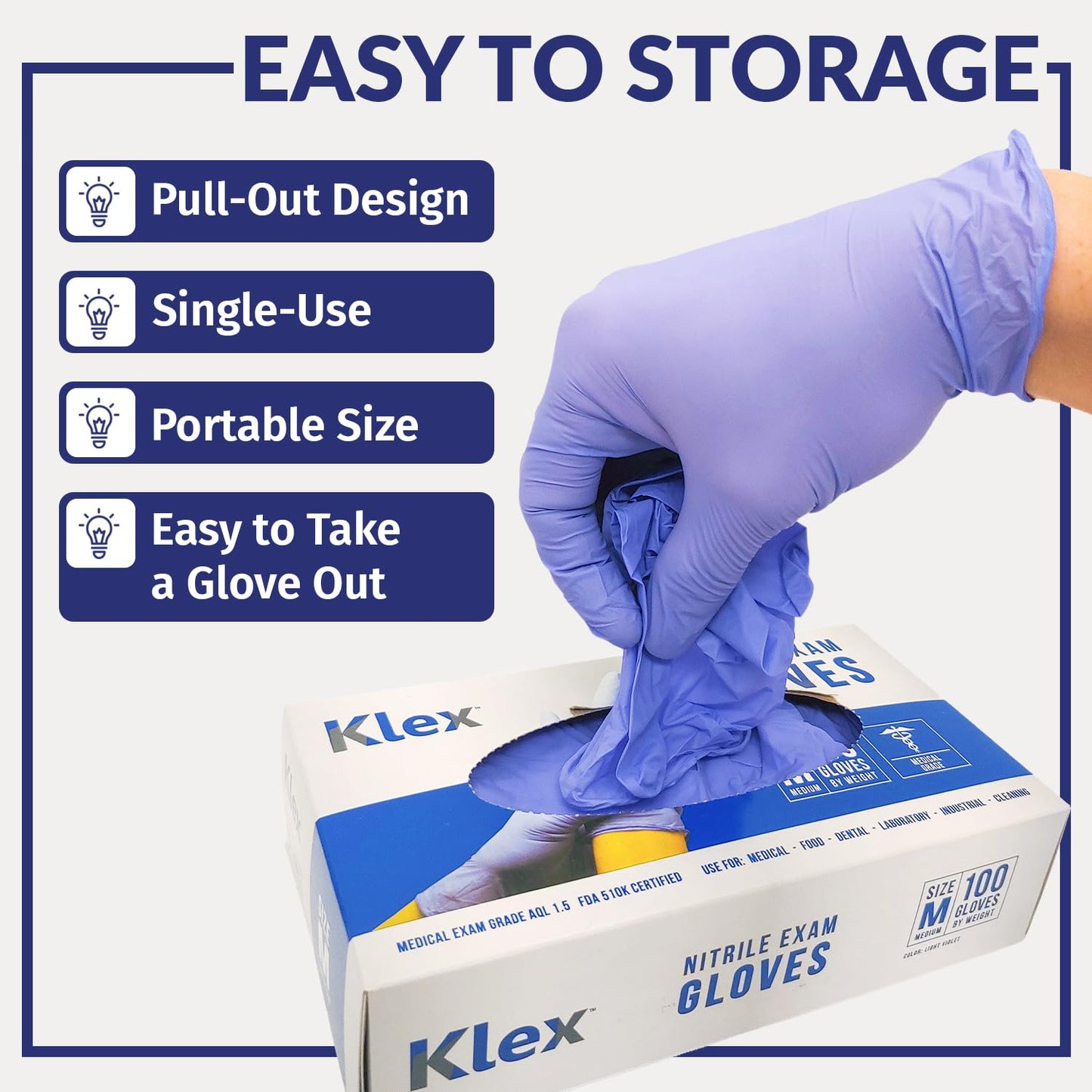 Klex Nitrile Exam Gloves - Medical Grade, Powder Free, Rubber Latex Free, Disposable Examination Grade Glove, Strong Food Safe, Lavender M Medium, 10 Box of 100, 1000 Count
