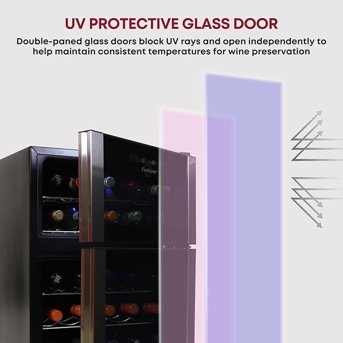 Koolatron 29 Bottle Wine Fridge – Wine Cooler with Glass Door, 3 cu. ft (86 L), Beverage Can Refrigerator, Digital Temperature Control/Dual Temperature Zone, Ideal for Red, White & Sparkling Wine