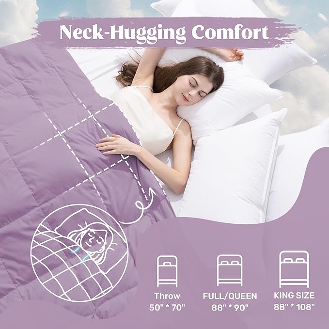 puredown® King Size Blanket for Bed, Ultra Soft Lightweight Down & Feather Fill, All Season Blanket, Machine Washable, 88"X108", Lavender
