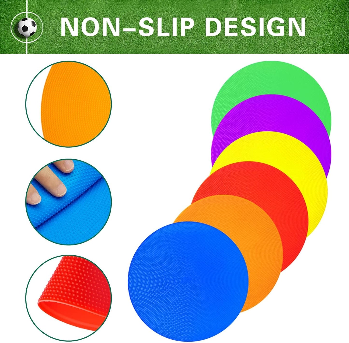 Poly Spot Markers 10 inch 12 Pcs Non-Slip Rubber Agility Training Markers Floor Dots Flat Field Cones for Football, Soccer, Basketball, School Exercise Drills, Dance Practice