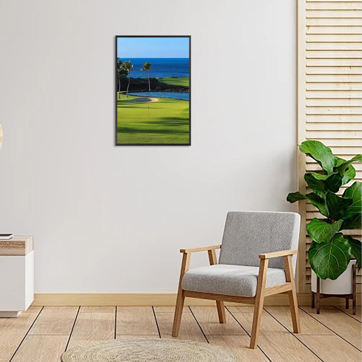 Trendy Golf Course Poster Golf Seascape Landscape Canvas Wall Art Sports Lover Aesthetic Pictures Prints Painting For Living Room Bedroom Office Wall Decor 24x36in Framed