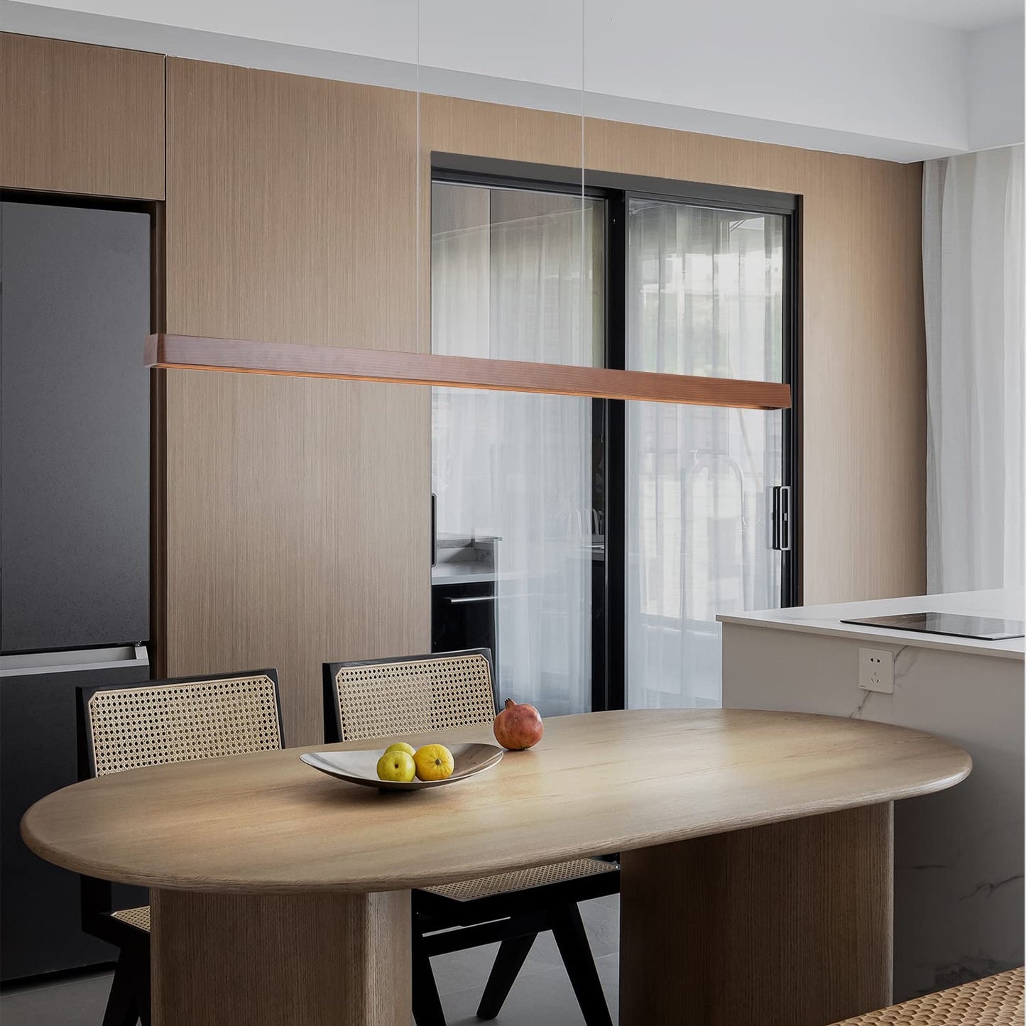 Yisdesign 39 Wood Linear Pendant Light Fixturedimmable Led Kitchen Island Lighting With Remote  Adjustable Hanging Chandelier For Dining Room Bar Pool Table 36W Modern Farmhouse Fixture Walnut Color