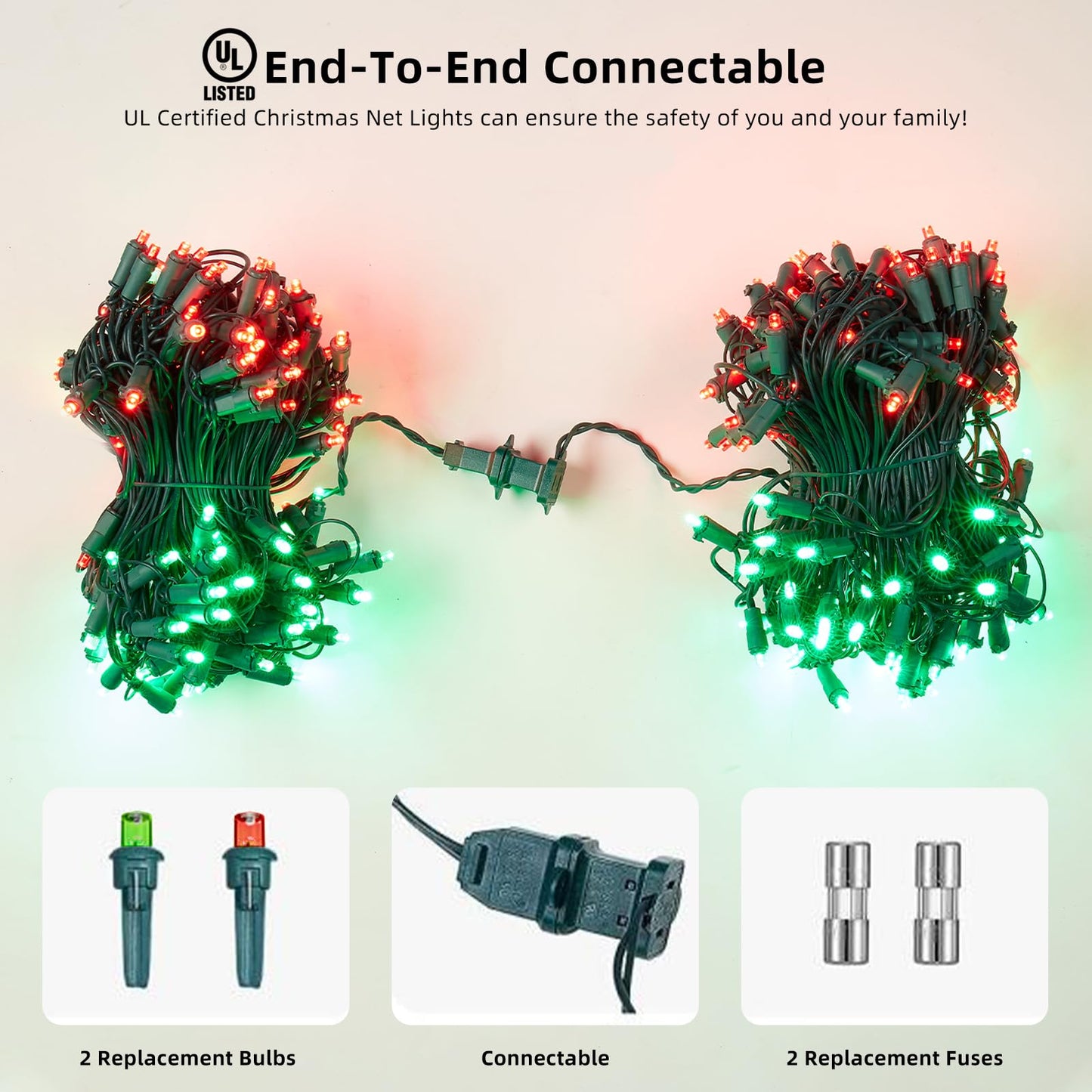 Dirnun LED Christmas Net Lights, 160LED, 5ftx7ft, Waterproof, Red and Green, Model HO-160/4N, for Outdoor Indoor Holiday Decor