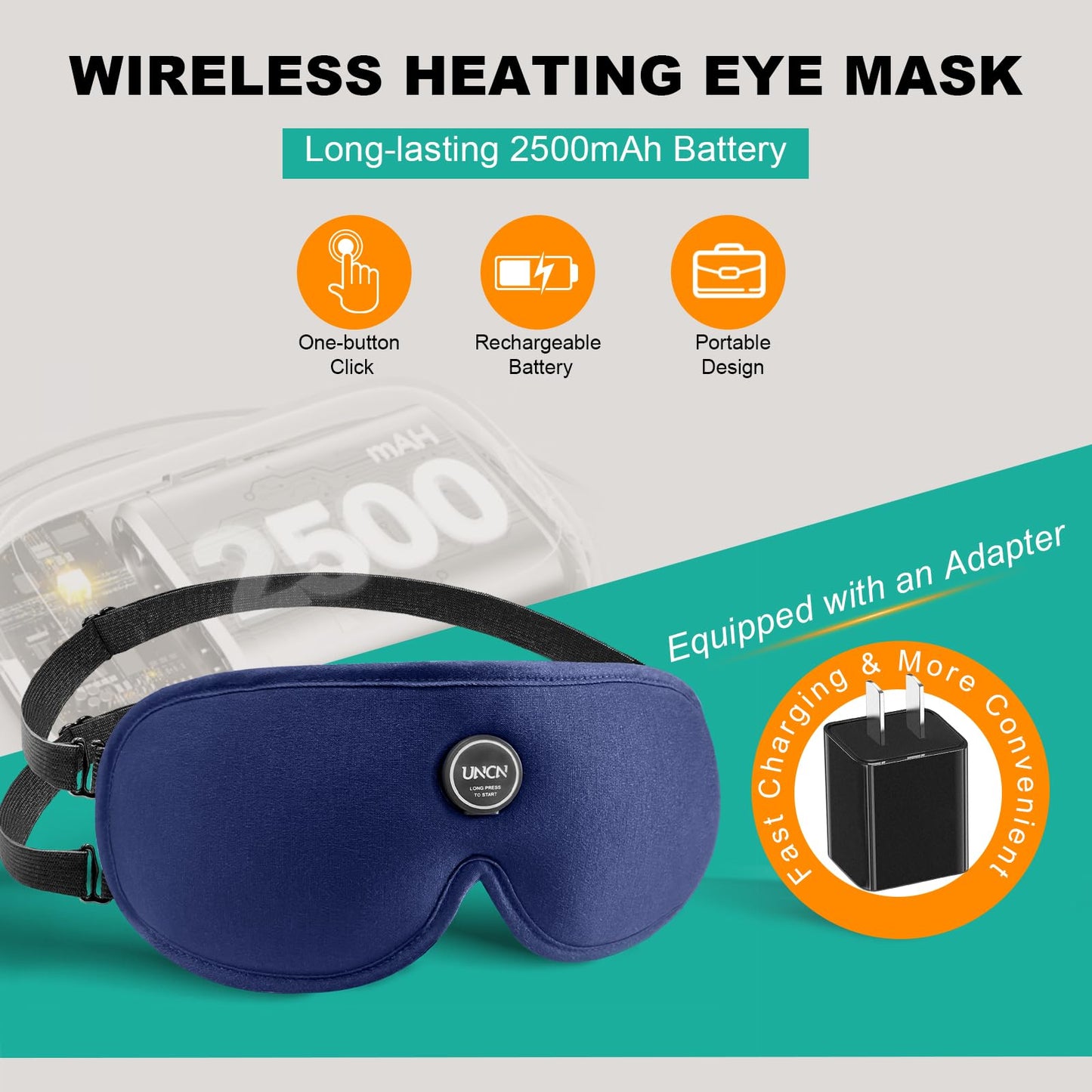 Heated Eye Mask Cordless Warm Eye Compresses for Dry Eyes, Rechargeable Eye Heating Pad with 4 Temperature Settings, Auto Off