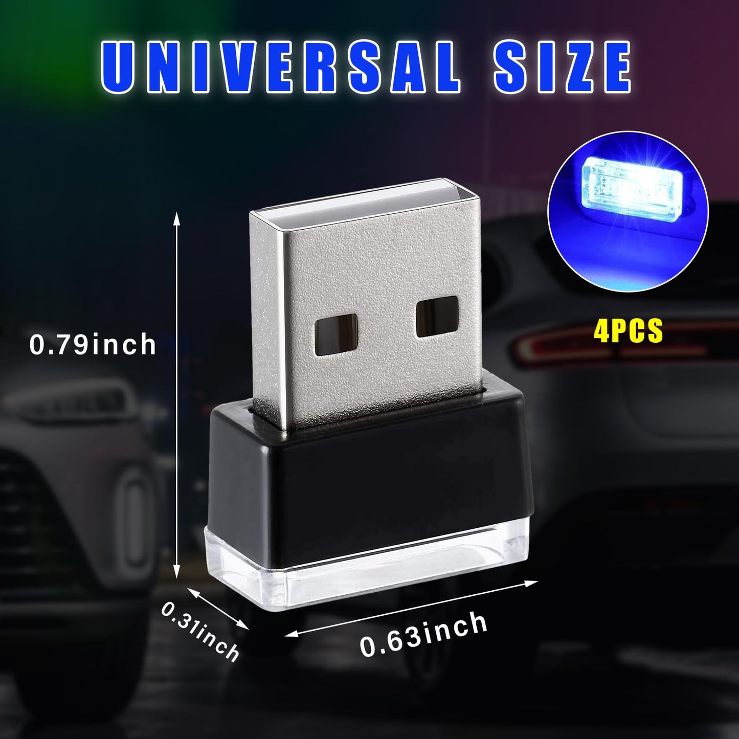 Augeny Usb Led Car Interior Atmosphere Lamp, Portable Ambient Lighting Kit, Blue, Universal Fit For Most Vehicles