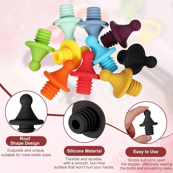 uxcell 3 Pcs Silicone Roof Shape Wine Stopper, Reusable Wine Stoppers Airtight Leak-proof Bottle Plug Liquor Saver with Beer Beverage Bottle Stopper for Bar Holiday Party, Black