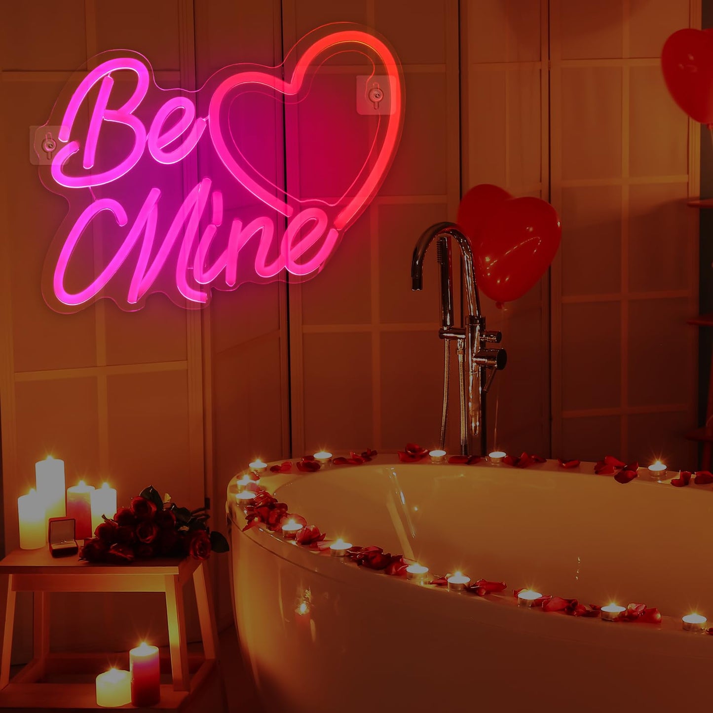 Huquary Valentine's Day Be Mine Neon Sign Heart Neon Sign 15.8 x 8.9 Inch Valentines LED Window Light USB Powered for Wedding Engagement Wall Art Decor