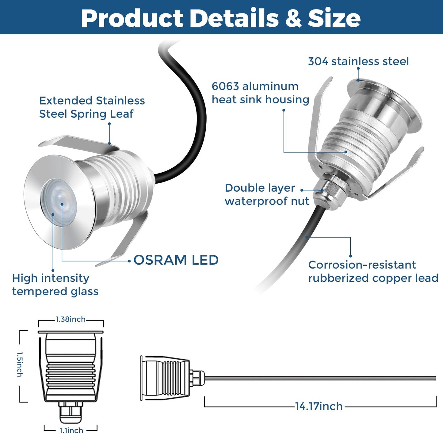 Gardencoin Recessed Led Deck Lights  Heavy Duty Soffit And Stair Lighting Outdoor  1W 12-24V Low Voltage Landscape In Ground Well Light  Underwater Light Ultra Waterproof  Dimmable(3000K-6Pack)