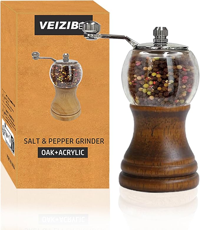Pepper Mill Set, Manual Pepper Mills, Classical Hand Shake Wooden Pepper Grinder Set or Salt Grinder, Salt Mills Ceramic Blades Metal Handle, Enjoy Fresh Ground spices (Antique 1pcs-5in)