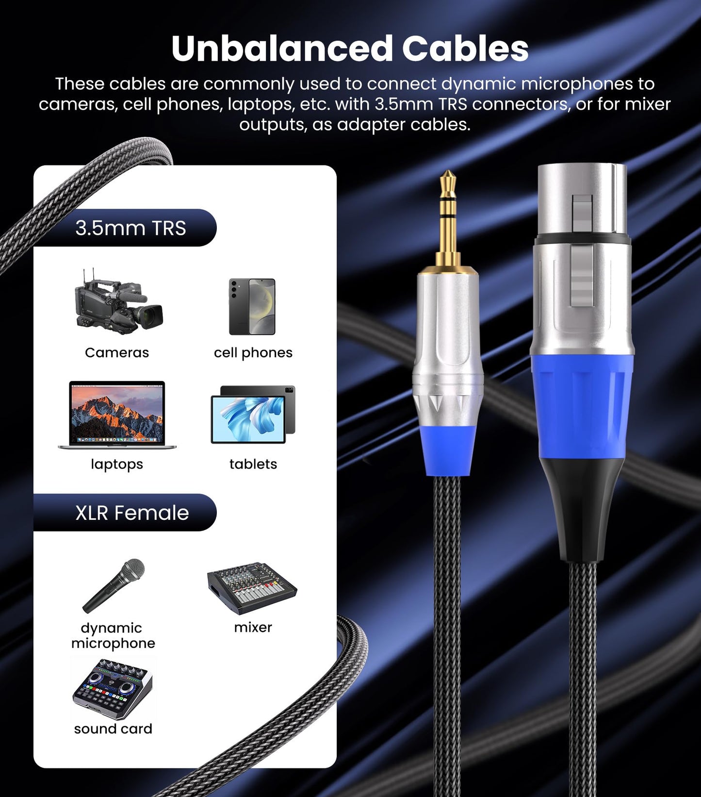 Tisino Xlr To 3.5Mm Microphone Cable - 6.6 Feet Unblanced Xlr Female To 1/8 Inch Mic Cord For Camcorders, Dslr Cameras, Computer