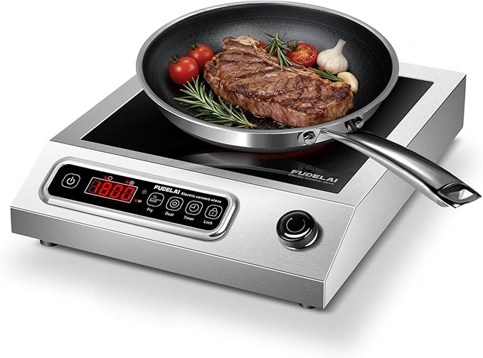 1800W Electric Hot Plate with Infrared Heating & 9 Power Levels - Commercial-Grade Electric Burner, Ceramic Cooktop with Timer, Child Safety Lock for Home Kitchen, Restaurants