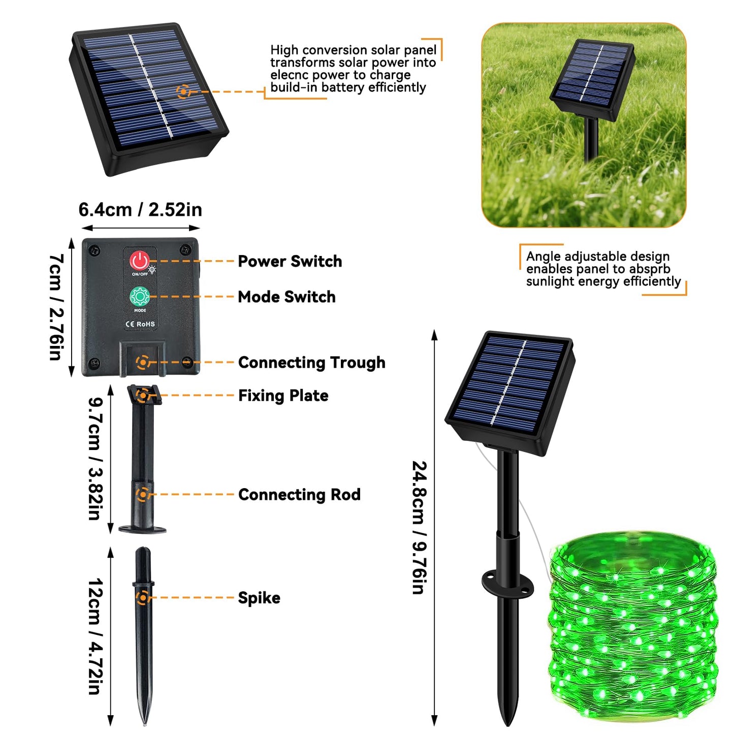 Solar String Lights Outdoor Waterproof 2 Pack Total 66Ft 200Led 8 Modes Twinkle Lights Solar Fairy Lights For Patio  Garden Yard Party Wedding Tree Christmas Halloween Decoration  Green