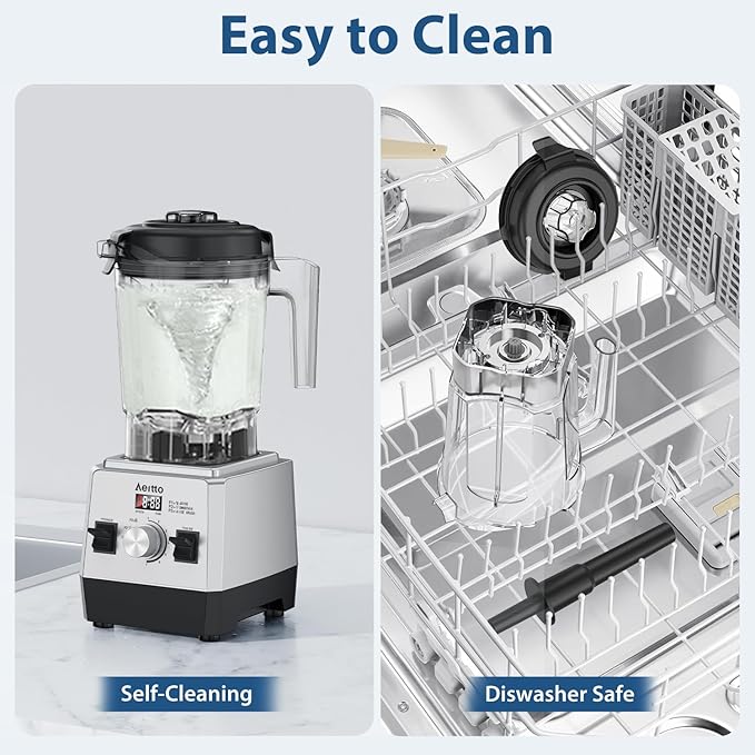 Aeitto Blenders for Kitchen with 68Oz. Large Capacity, 1800W Max Power Smoothie blender, 3 Preset Programs & 7 Speeds, Professional Countertop Blender for Smoothies, Frozen Drinks, Generation1 Silver