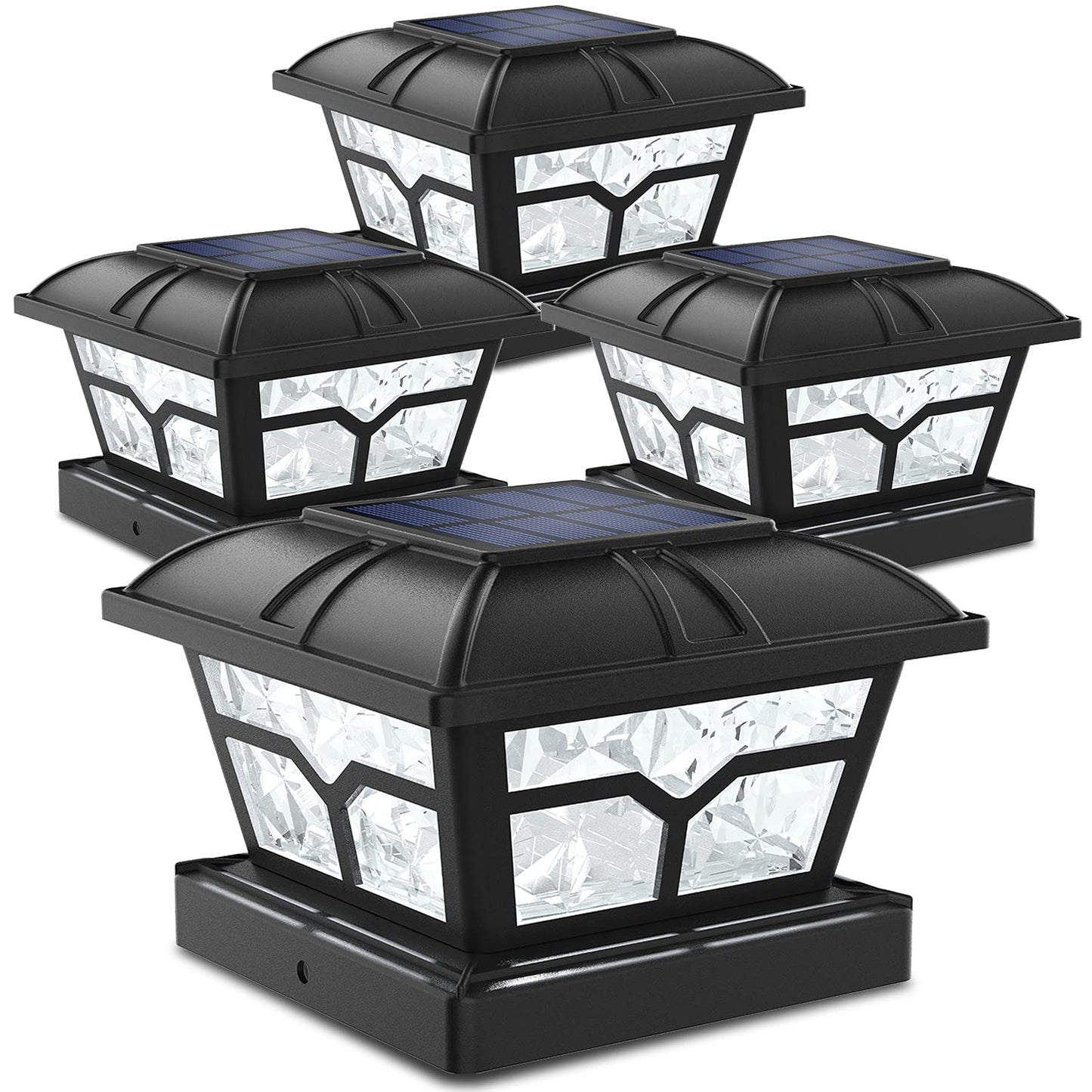 SIEDiNLAR Solar Post Cap Lights - 8 LEDs, 2 Color Modes, Black, 4 Pack, Fits 4x4, 5x5, 6x6 Posts