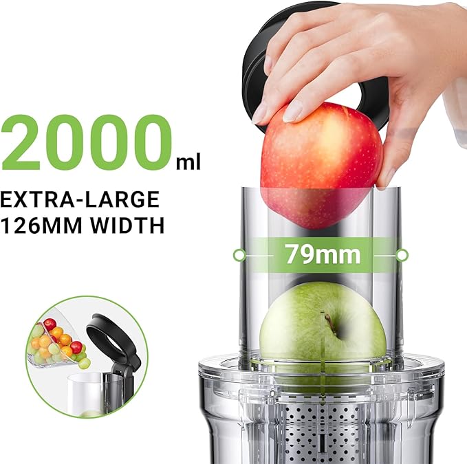 AMZCHEF Cold Press Juicer, Juicers Machines - 3.2" Large Feed Chute for Whole Fruits & Vegetables, Stainless Steel Slow Masticating Juice Easy to Clean, Large Auger, Double Strainers