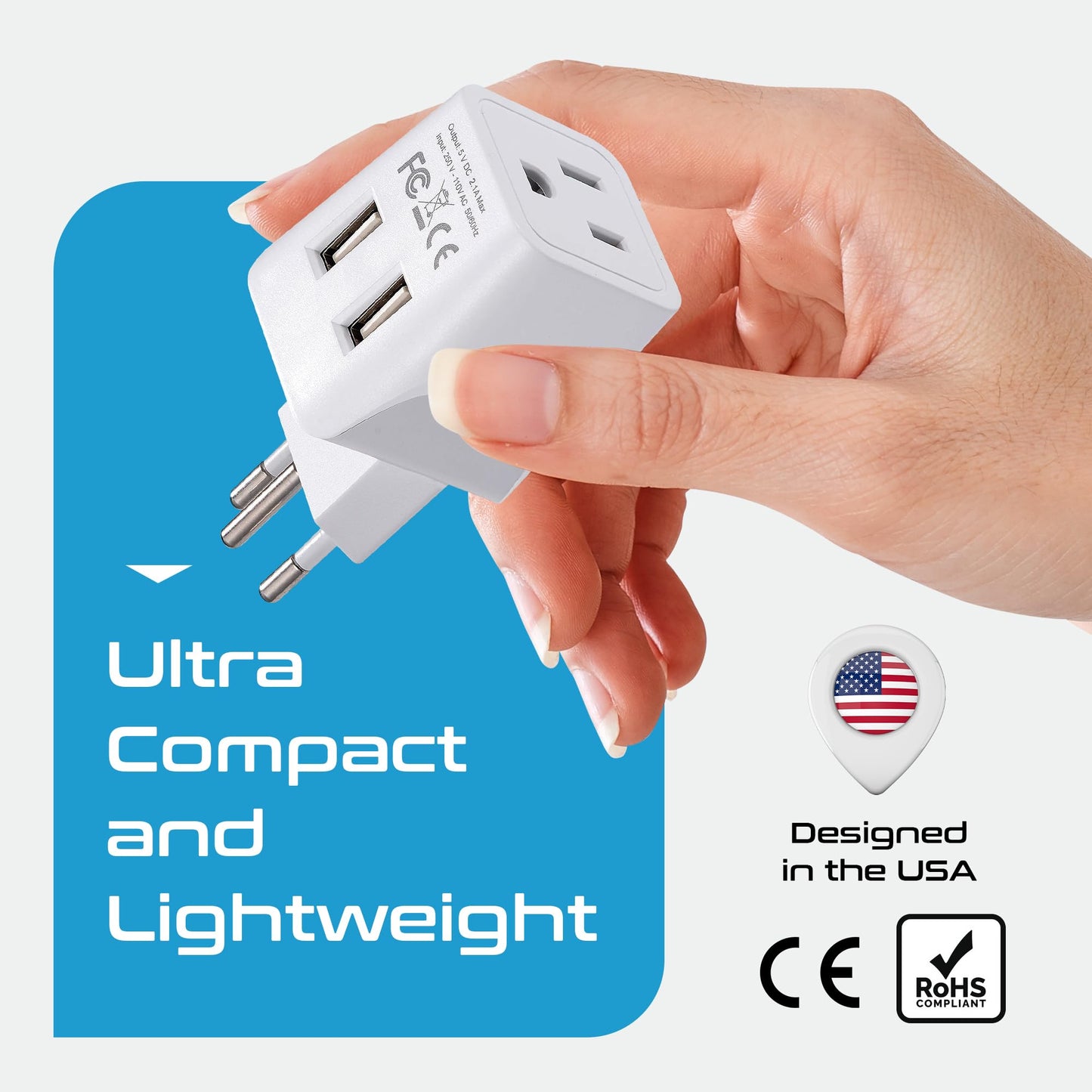Ceptics Switzerland Travel Adapter Plug With Dual Usb + Usa Input - Type J - Ultra Compact - Safe Grounded For Laptops, Cell Pho