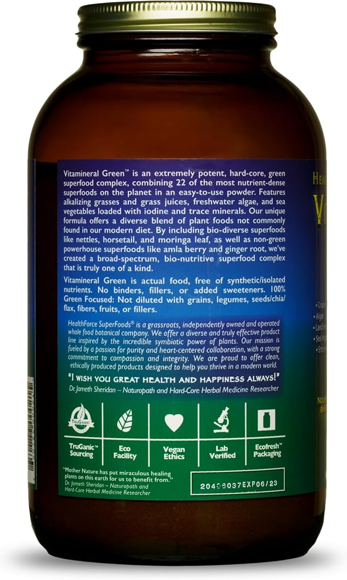 HealthForce SuperFoods Vitamineral Green - Mineral Supplement for Immune & Thyroid Support - Green Powder Supplement with Ingredients from The Land - Gluten-Free & Vegan - 500 Grams (Pack of 3)