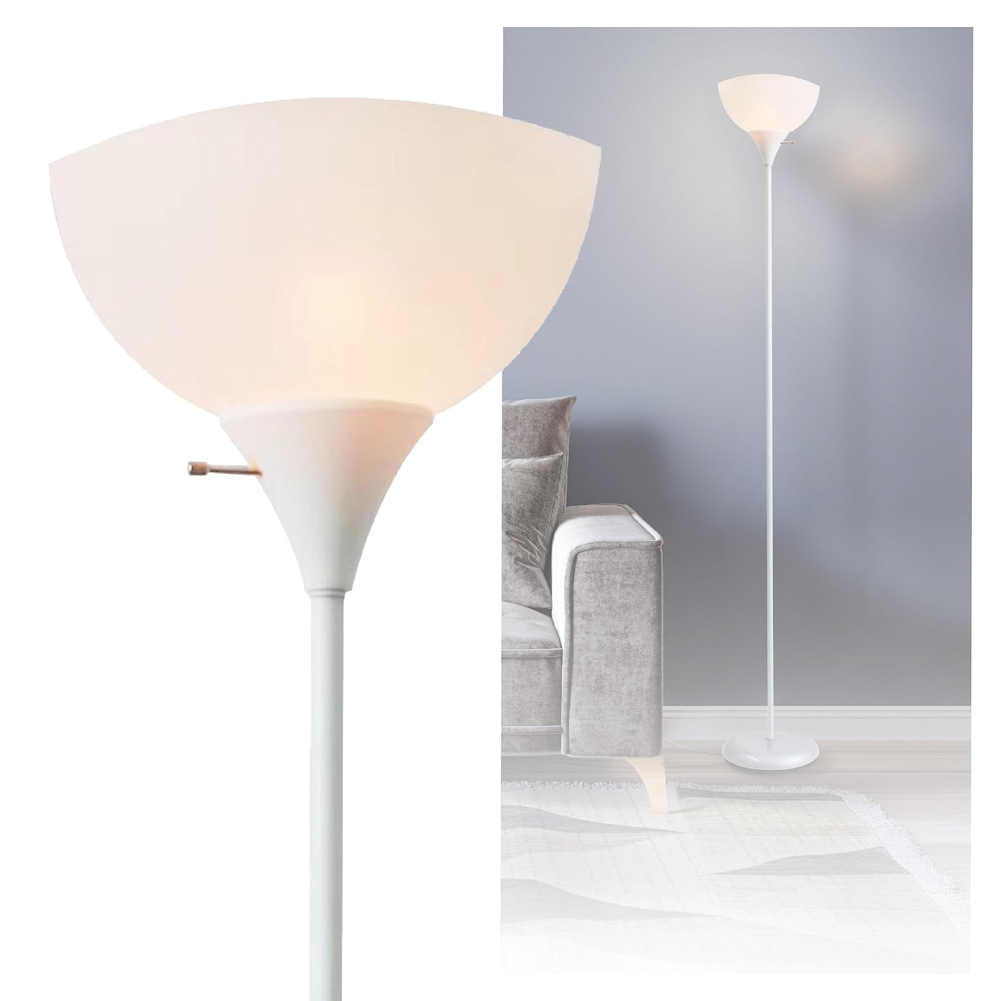 Newhouse Lighting Joey 71-Inch White Torchiere Floor Lamp - Durable Plastic For Home & Office, Model Nhfl-Jo-Wh
