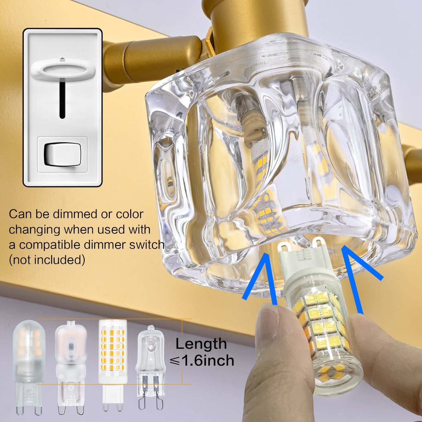Presde Modern Crystal Bathroom Vanity Light - 4-Light Gold Fixture Over Mirror, Excludes Bulb, Model 476E546C-B841-4F4F-A519-Bb35D
